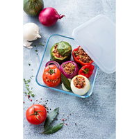 Cook & Freeze contenitore quadrato in vetro extra resistente con coperchio in plastica 15x15cm